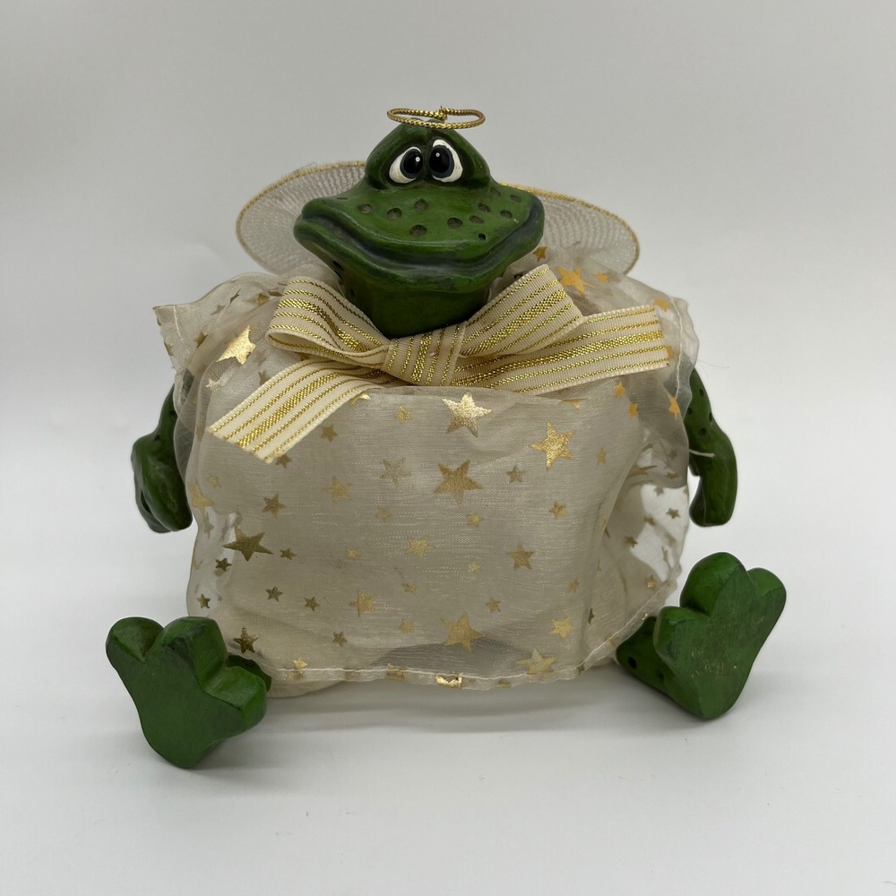 Vtg Russ Berrie Country Folk Cherub Angel Frog Figurine‎ Shelf Sitter Christmas